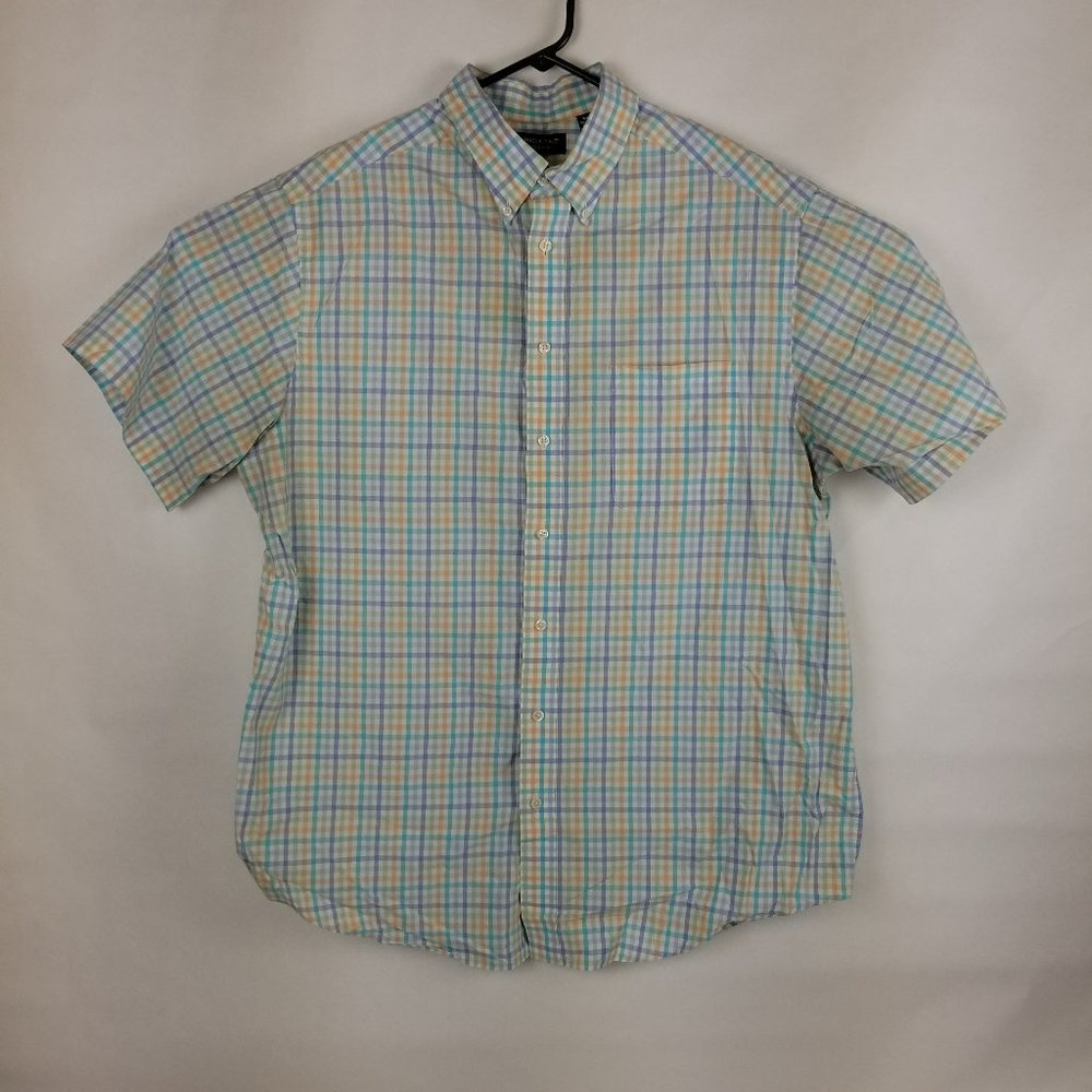 Roundtree & York Short Sleeve Button Down Size XLT Blue/orange/green